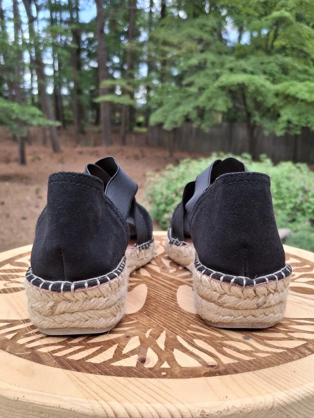 Fabiolas Black Suede Closed Toe Cross Strap Espadrilles Spain Size 7.5/38